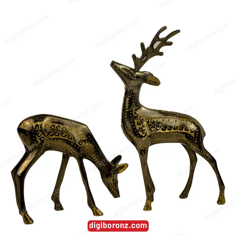گوزن جفتی برنجی برنزی قلم دست سایز 10 اینچ